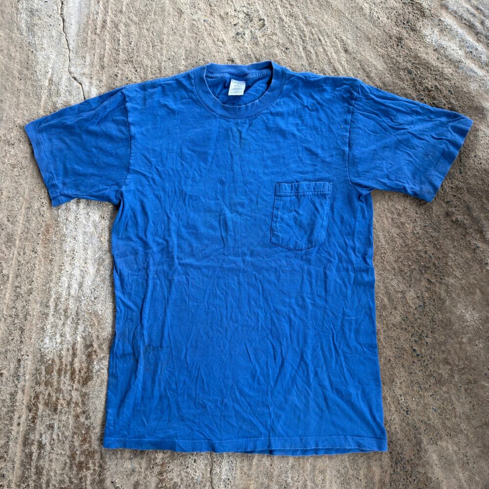 Vintage Towncraft JCPenney Polo Shirt Pocket Tee Blue Blank Large USA 80s